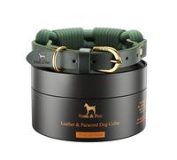 NOAH & PAW Extra Small Dog and Cat Collar, Genuine Leather Dog Collars with Paracord, Heavy Duty Metal Buckle, Unisex Colors for Girl and Boy, Neck Size 9"-12" (Dark Blue).