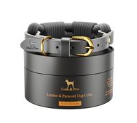 NOAH & PAW Extra Small Dog and Cat Collar, Genuine Leather Dog Collars with Paracord, Heavy Duty Metal Buckle, Unisex Colors for Girl and Boy, Neck Size 9"-12" (Dark Blue).