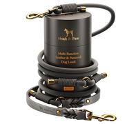 NOAH & PAW Hands Free Dog Leash, Oil-Waxed Leather & Heavy-Duty Paracord, 8 ft, Long Dog Leash with 6 Ways to Use (Ideal for Cats, Small, Medium & Large Dogs) Matching Collar Available. (Grey)