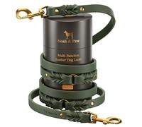 NOAH & PAW Leather Dog Leash, Premium Oil-Waxed Leather Braided, 8 ft Long Dog Leash with 6 Ways to Use Hands-free, Quick-tie, Double Pet Lead Etc. Matching Collar Available. (Dark Green)