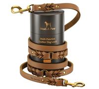 NOAH & PAW Leather Dog Leash, Premium Oil-Waxed Leather Braided, 8 ft Long Dog Leash with 6 Ways to Use Hands-free, Quick-tie, Double Pet Lead Etc. Matching Collar Available. (Camel)