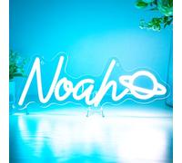 Noah Planet Name LED Neon Sign, Blue Name Decoration Dimmable Light for Bedroom, Kids Room, Living Room, Birthday Party Decoration, Neon Sign Gift, Birthday Name Decor for Boy, Size 14 * 5.4inches