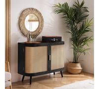 Noah Small Sideboard - 100cm - 2 Door - Black and Rattan