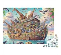 Noahs Ark Animal Scene 1000 Pieces Jigsaw Puzzle Noah's Ark Giraffe Art- Educational & Challenging Game for Adults 52x38cm/1000pcs