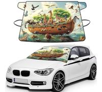 Noah'S Ark Animal World Print Car Windshield Cover For Ice And Snow Universal Fit For Most Cars Multifuntional Ice Protector Keep Snow Frost Off