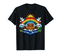 Noah's Ark Rainbow Stained Glass Promise Faith Art Design T-Shirt