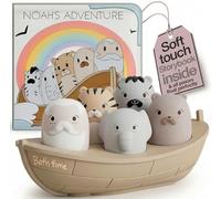 Noah's Ark Silicone Floating Bath Toys Set for Toddlers 60 FT, Includes 7 Pieces Boat Animals and Waterproof Bible Storybook, Educational Sensory Learning