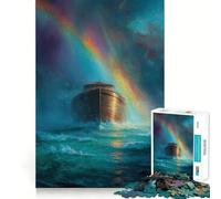 Noah's Ark Under A Rainbow Jigsaw Puzzles 1000 Pieces for Teenagers Brain Skill Family Joy Exact Edge Memorable Gift (50x75cm)