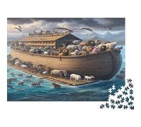 NoahsArkBiblicalScene 1000 Pc Premium Cardstock Jigsaw Puzzle Senior Jigsaw Enthusiasts Decompression Training Wall Decor 52x38cm/1000pcs
