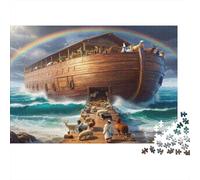 NoahsArkRainbow 1000 Pieces Jigsaw Puzzle for Adults, Non-Reflective Paper, Rainbow Noah's Ark, Educational Brain Teaser, Family Activity, Boosts Fine Motor Skills for All 52x38cm/1000pcs