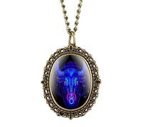 NOALED 12 Constellation Astrology Oval Pocket Watch Unique Fluorescent Blue Zodiac Necklace Pendant Quartz Birthday Gift,Aquarius