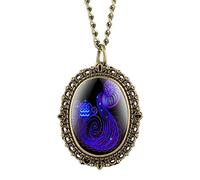 NOALED 12 Constellation Astrology Oval Pocket Watch Unique Fluorescent Blue Zodiac Necklace Pendant Quartz Birthday Gift,Aquarius
