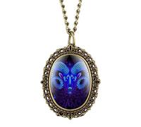 NOALED 12 Constellation Astrology Oval Pocket Watch Unique Fluorescent Blue Zodiac Necklace Pendant Quartz Birthday Gift,Aquarius