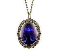 NOALED 12 Constellation Astrology Oval Pocket Watch Unique Fluorescent Blue Zodiac Necklace Pendant Quartz Birthday Gift,Aquarius