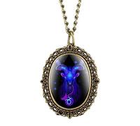 NOALED 12 Constellation Astrology Oval Pocket Watch Unique Fluorescent Blue Zodiac Necklace Pendant Quartz Birthday Gift,Aquarius