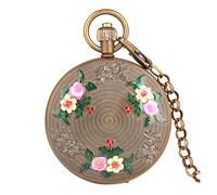 NOALED Luxury Pure Copper Tourbillon Mechanical Pocket Watch Vintage Flowers Relief Bronze Pocket Chain Pendant Timepiece Gifts Male