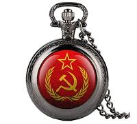 NOALED Party Emblem Soviet Badges Hammer Sickle Quartz Pocket Watch Russian Army Communism Necklace Clock Chain,Retro Bronze