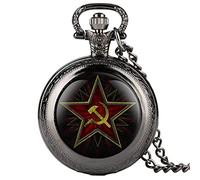 NOALED Pentagram Party Emblem USSR Soviet Badges Hammer Sickle Black Quartz Pocket Watch Russian Army Communism Clock Watch,Classic Black