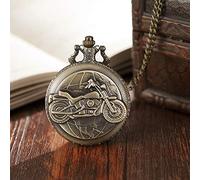 NOALED Pocket Watch Ancient Carriage Necklace Train Horse Engraved Mens Flip Bronze Watch Hour Time Clock for Men Women Gifts (Motorcycle)