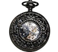 NOALED Pocket Watch Antique Rose Gold Mechanical with Chain Steampunk Skeleton Hollow Hand-Winding Pendant Clock Men Women (B)