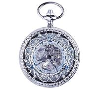NOALED Pocket Watch Antique Rose Gold Mechanical with Chain Steampunk Skeleton Hollow Hand-Winding Pendant Clock Men Women (C)