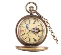 NOALED Pocket Watch Antique Train Pure Copper Pocket Watch Tourbillon Mechanical Clock Gifts for Men Women Roman Numbers Pocket Pendant Watch