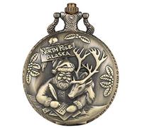 NOALED Pocket Watch Bronze Christmas Theme Quartz Pocket Watch Santa Claus Elk Display Retro Pendant Clock Gifts for Men Women Kids Necklace Chain (Only Watc