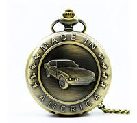 NOALED Pocket Watch Bronze Mustang Car Pattern Quartz Pocket Watch with Key Chain Male Female Clock Gift's for Man (Td2040)