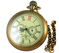 NOALED Pocket Watch Collectible Antique Old Copper Mechanical Chain Hand Winding Roman Numerals 12/24 Hours Vintage Clock