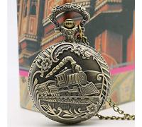 NOALED Pocket Watch Cool Hollow Silver & Golden Locomotive Quartz Design Pocket Watch with Necklace Chain Gift to Women Mem (Bronze 1)