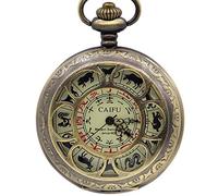 NOALED Pocket Watch Drop Shipping Fashion 12 Animal Black Analog Chinese Display Vintage Mens Pocket Watch 6 Hollow Hole Fob Watch for Gift with Box