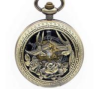 NOALED Pocket Watch Drop Shipping Retro Bronze Phoenix and Rose Hollow Carving Transparent Mechanical Mens Casual Pocket Watches Analog Watches