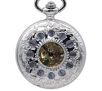 NOALED Pocket Watch Fashion 12 Hole Black Analog Roman Numeral Display Pocket Watch Mechanical Hand Wind Fob Watches Mens Gift With Box