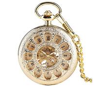 NOALED Pocket Watch Gold Color Hollow Automatic Mechanical Chain Beautiful Fob Watches Men Women Hand Wind Clock Birthday Gifts,Pocket Watch and Chain Son