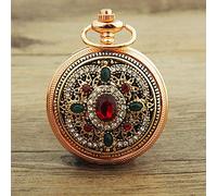 NOALED Pocket Watch Gold Palace Bohemian Love Heart Red Pocket Watches Sweater Vintage Turkish Pocket Watch Pendant Necklace (D)