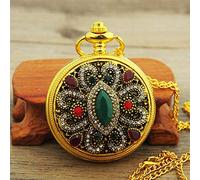 NOALED Pocket Watch Gold Palace Bohemian Love Heart Red Pocket Watches Sweater Vintage Turkish Pocket Watch Pendant Necklace (E)