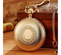 NOALED Pocket Watch Luxury Gold Mechanical Vintage Copper Male Clock Hand Wind Square Necklace Watch Chain for Men Women Gift (Onesideopen)