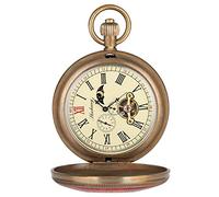NOALED Pocket Watch Pocket Watch, Pure Copper Red and Blue Cover Retro Large Tourbillon Mechanical Fashion Retro FOB Hand Winding Double Hunter Clock,Pocket