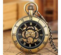NOALED Pocket Watch Roman Numerals Display Mechanical Pocket Watch Hand-Winding Pendant Clock Bronze/Black/Silver Steampunk Fob Chain (Bronze)