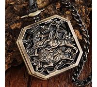 NOALED Pocket Watch Square Mechanical Pocket Watch Men Black Lucky Kirin Fighting Tigers Animal Brave Symbol Pendant Fob Clock Luckywatch (Luckywatchbronze)