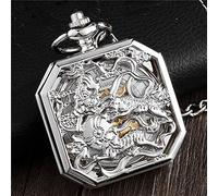 NOALED Pocket Watch Square Mechanical Pocket Watch Men Black Lucky Kirin Fighting Tigers Animal Brave Symbol Pendant Fob Clock Luckywatch (Luckywatchsliver)