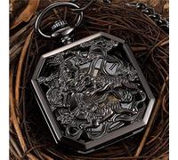 NOALED Pocket Watch Square Mechanical Pocket Watch Men Black Lucky Kirin Fighting Tigers Animal Brave Symbol Pendant Fob Clock Luckywatch (Luckywatchblack)