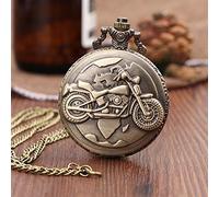 NOALED Pocket Watch Vintage Antique Carving Motorcycle Steampunk Quartz Pocket Watch Retro Bronze Women Men Necklace Pendant Clock with Chain Toy