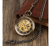 NOALED Pocket Watch Vintage Necklace Steampunk Skeleton Mechanical Clock Pendant Hand-Winding Men Women Chain Gift (2)