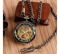 NOALED Pocket Watch Vintage Necklace Steampunk Skeleton Mechanical Fob Watches Clock Pendant Hand-Winding Men Women Chain Gift (Bronze)