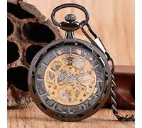NOALED Pocket Watch Vintage Necklace Steampunk Skeleton Mechanical Fob Watches Clock Pendant Hand-Winding Men Women Chain Gift (Black)
