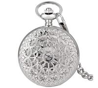 NOALED Pocket Watch Vintage Pocket Watch Hand-Winding Mechanical Movement Fob Watches Silver/Black/Gold Pendant with 30CM Chain Steampunk (Silver)