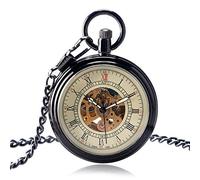 NOALED Pocket Watch Vintage Simple Open Face Pocket Watch Mechanical Self-Winding Smooth Stylish Clock Chain Women Men Watches Gift