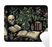 Noaleviax Skull Bookish Mouse Pad - Gothic Book Lovers Gifts Supplies Desk Decor, Square Waterproof Non-Slip Rubber Base Skeleton Goth Mousepad for Computers Office Accessories 7.9x9.5 Inch