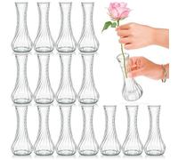 Noamus 16 Pack Glass Bud Vase, Clear Small Flower Vases in Bulk, Threaded Glass Vases for Centerpieces, Mini Vintage Vase Floral Bottle for Rustic Wedding Home Table Decor, Floral Arrangements